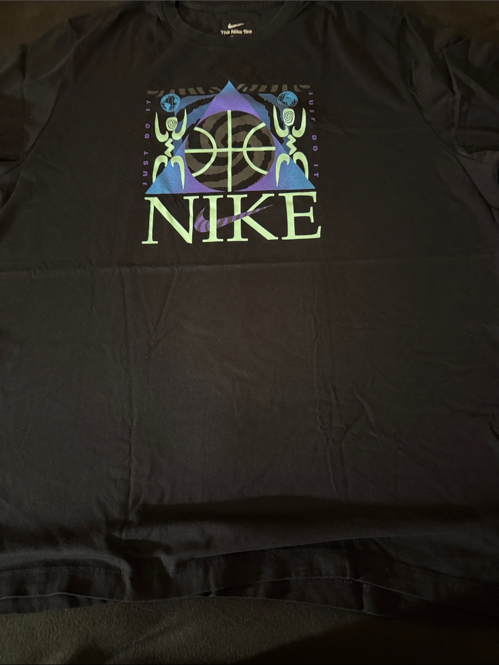 Nike Black Short Sleeve Tee with Green and Purple Graphic